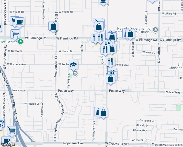map of restaurants, bars, coffee shops, grocery stores, and more near 8749 Emsdale Court in Las Vegas