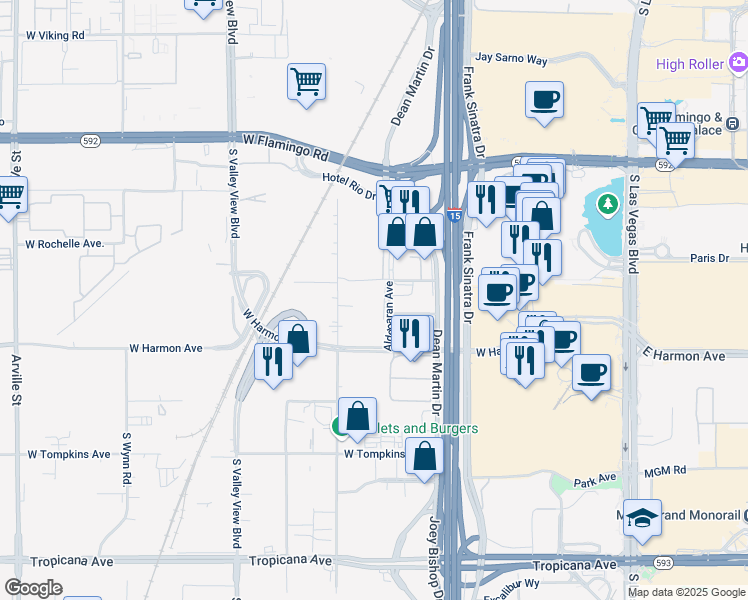 map of restaurants, bars, coffee shops, grocery stores, and more near 4425 Aldebaran Avenue in Las Vegas