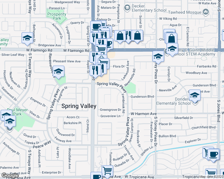 map of restaurants, bars, coffee shops, grocery stores, and more near 6770 Garden Grove Avenue in Las Vegas