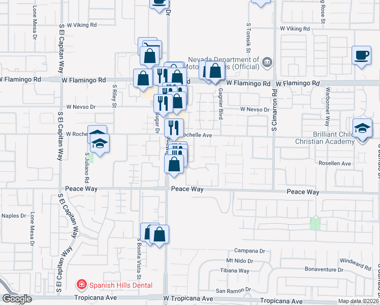map of restaurants, bars, coffee shops, grocery stores, and more near 8512 Titania Court in Las Vegas