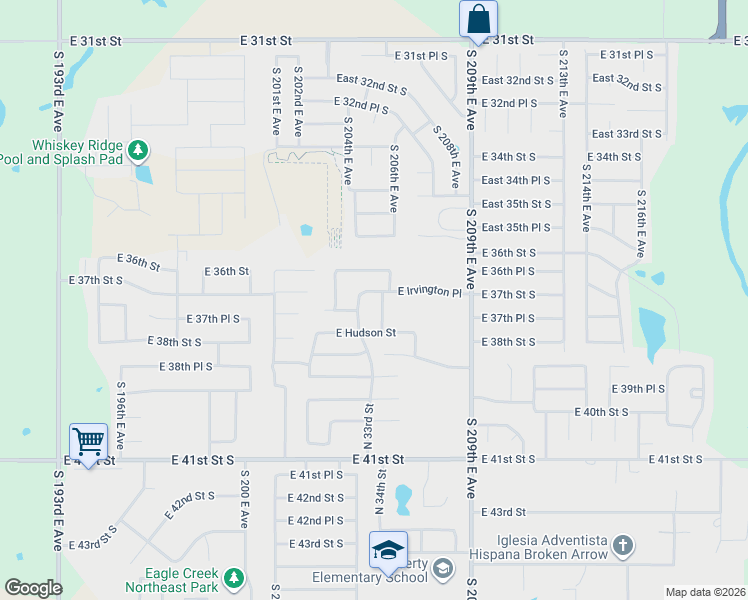 map of restaurants, bars, coffee shops, grocery stores, and more near 5806 North 34th Street in Broken Arrow