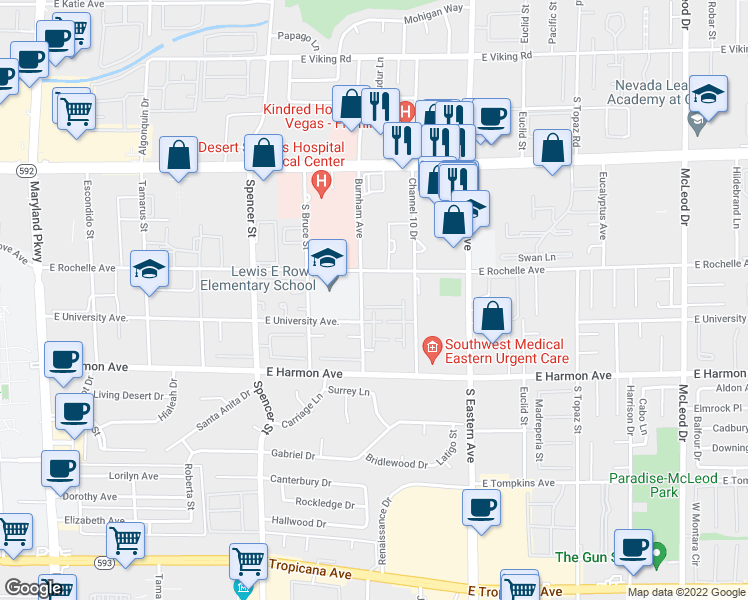 map of restaurants, bars, coffee shops, grocery stores, and more near 4375 Shortleaf Street in Las Vegas