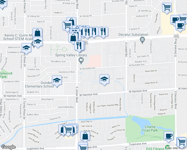 map of restaurants, bars, coffee shops, grocery stores, and more near 4400 South Jones Boulevard in Las Vegas