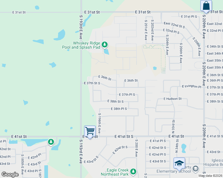 map of restaurants, bars, coffee shops, grocery stores, and more near 19623 East 37th Court South in Broken Arrow