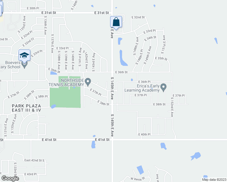map of restaurants, bars, coffee shops, grocery stores, and more near 3719 South 144th East Place in Tulsa