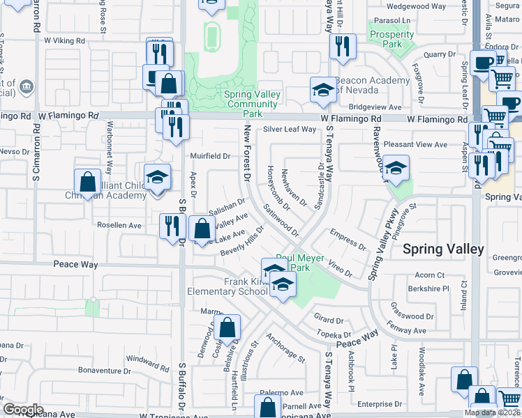 map of restaurants, bars, coffee shops, grocery stores, and more near 4351 Satinwood Drive in Las Vegas