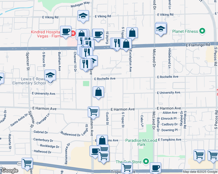 map of restaurants, bars, coffee shops, grocery stores, and more near 4357 Flagship Court in Las Vegas