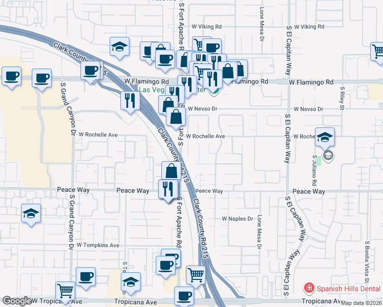 map of restaurants, bars, coffee shops, grocery stores, and more near 4356 Summer Leaf Street in Las Vegas
