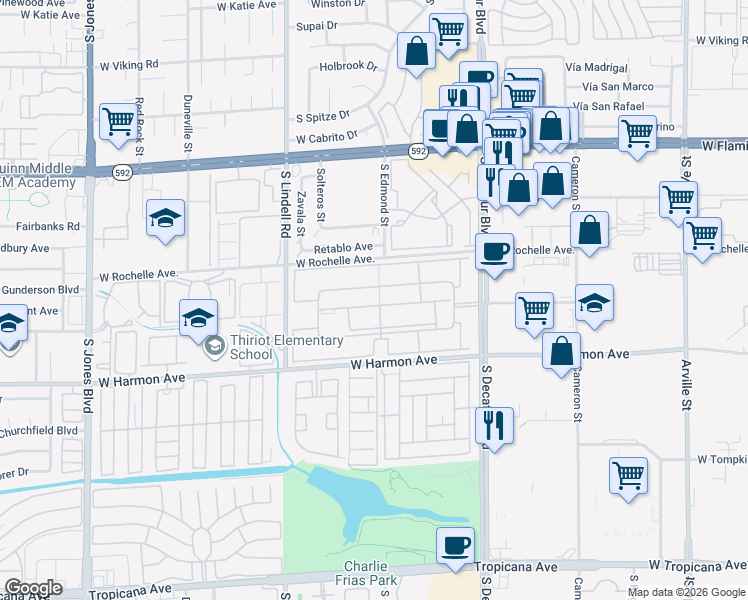 map of restaurants, bars, coffee shops, grocery stores, and more near 5161 River Glen Drive in Las Vegas