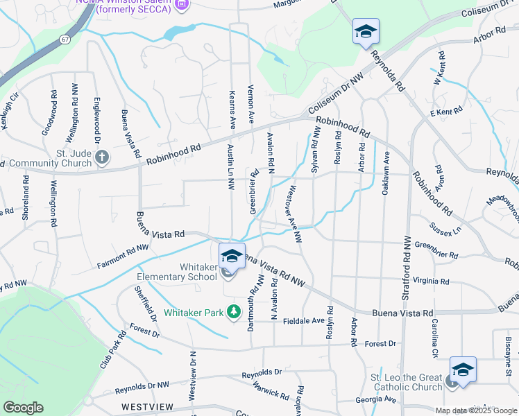 map of restaurants, bars, coffee shops, grocery stores, and more near 716 North Avalon Road in Winston-Salem