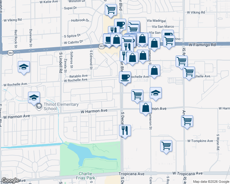 map of restaurants, bars, coffee shops, grocery stores, and more near 4390 Sandy River Drive in Las Vegas