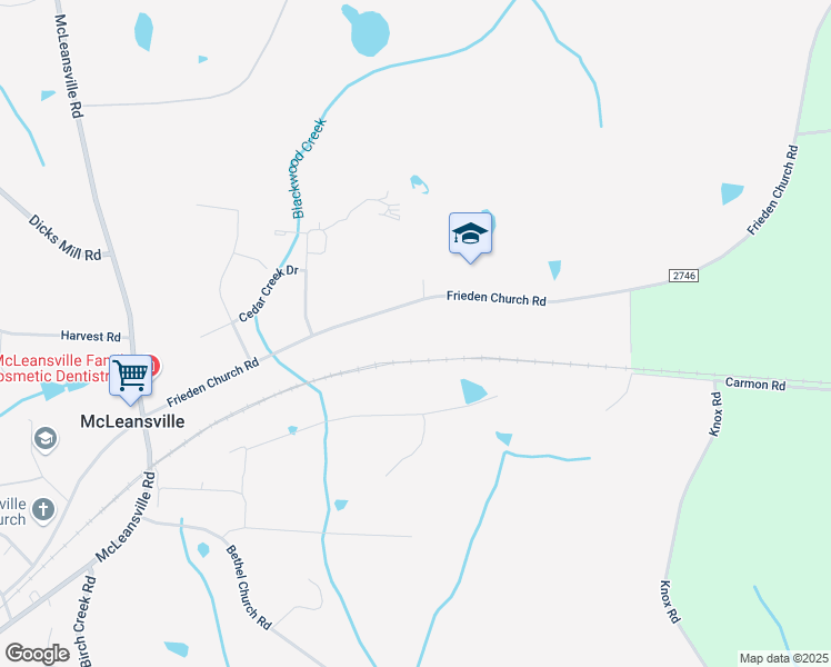 map of restaurants, bars, coffee shops, grocery stores, and more near 5648 Frieden Church Road in McLeansville