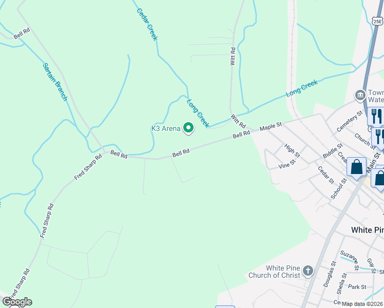 map of restaurants, bars, coffee shops, grocery stores, and more near 3105 Bell Road in White Pine