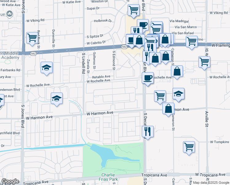 map of restaurants, bars, coffee shops, grocery stores, and more near 5121 River Glen Drive in Las Vegas