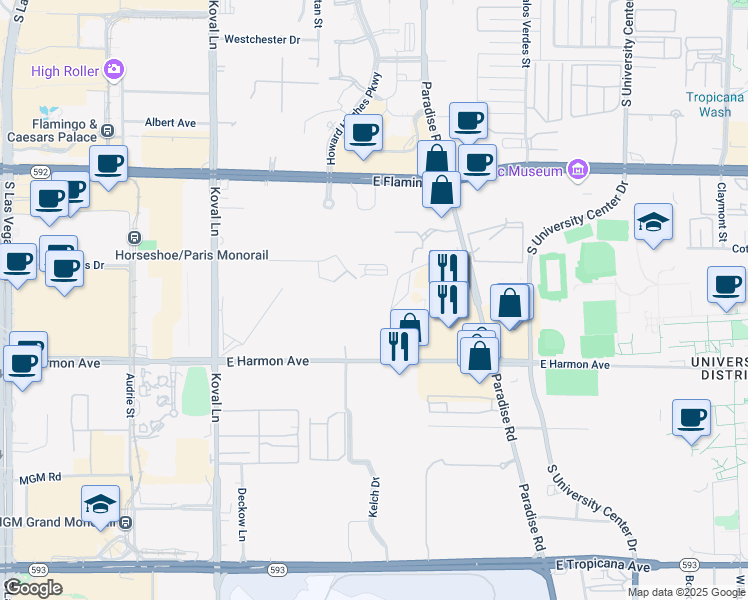 map of restaurants, bars, coffee shops, grocery stores, and more near 4299 Charlotte Drive in Las Vegas