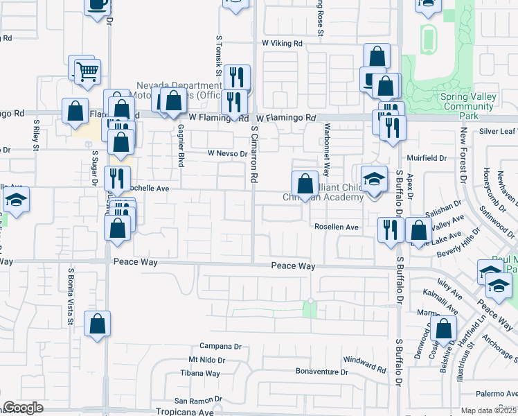 map of restaurants, bars, coffee shops, grocery stores, and more near 8149 Cimarron Meadows Way in Las Vegas