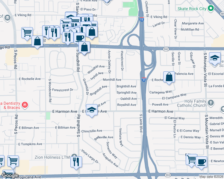 map of restaurants, bars, coffee shops, grocery stores, and more near 4364 Annie Oakley Drive in Las Vegas