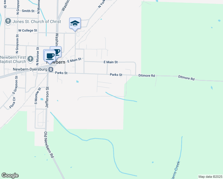 map of restaurants, bars, coffee shops, grocery stores, and more near 215 McDonald St in Newbern