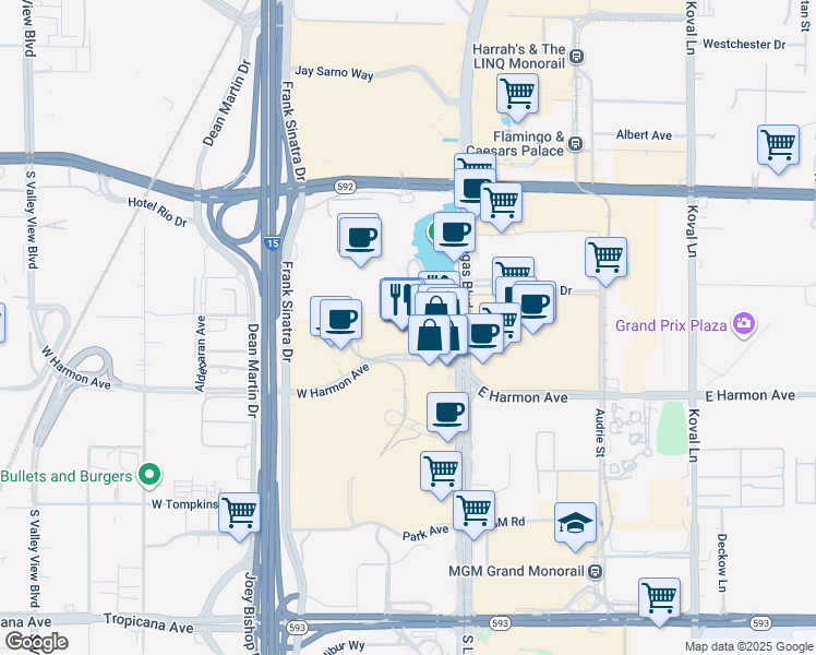 map of restaurants, bars, coffee shops, grocery stores, and more near 3700 Las Vegas Boulevard South in Las Vegas