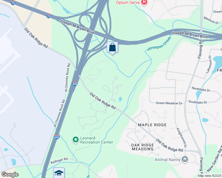 map of restaurants, bars, coffee shops, grocery stores, and more near 5856 Old Oak Ridge Road in Greensboro