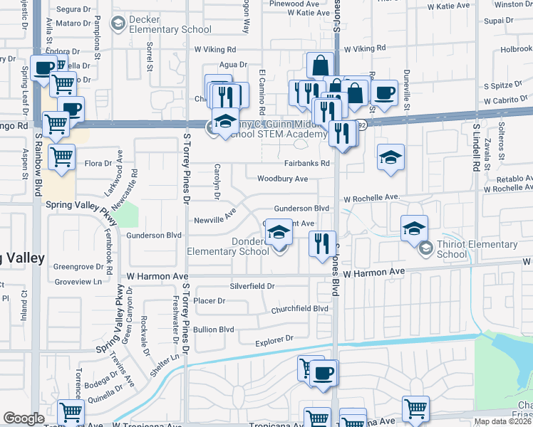 map of restaurants, bars, coffee shops, grocery stores, and more near 6285 Gunderson Boulevard in Las Vegas