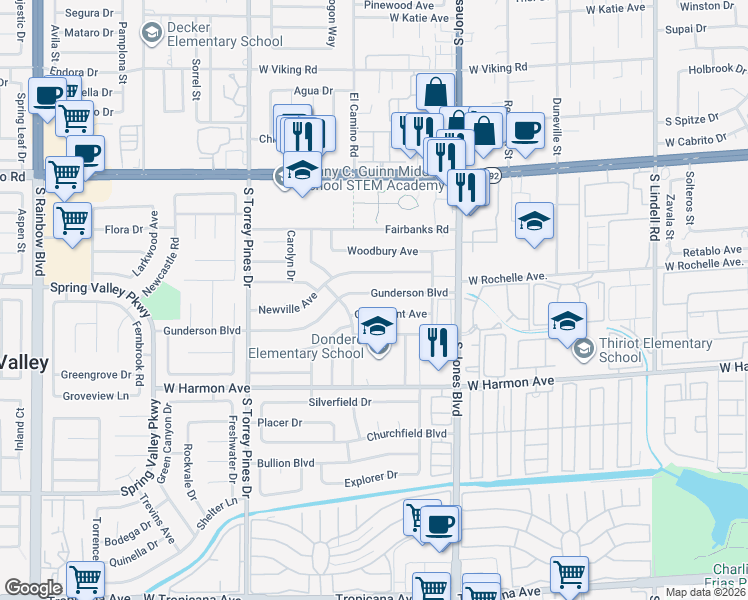 map of restaurants, bars, coffee shops, grocery stores, and more near 6259 Gunderson Boulevard in Las Vegas
