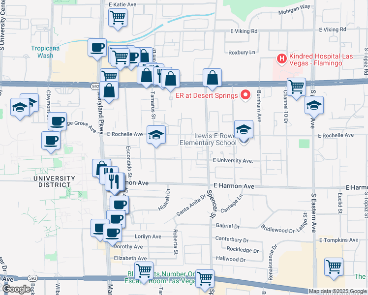 map of restaurants, bars, coffee shops, grocery stores, and more near 4350 Caliente Street in Las Vegas