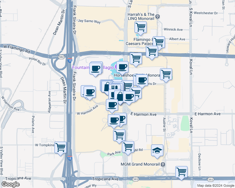 map of restaurants, bars, coffee shops, grocery stores, and more near 3716 South Las Vegas Boulevard in Las Vegas