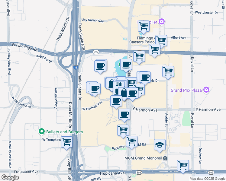 map of restaurants, bars, coffee shops, grocery stores, and more near 3716 South Las Vegas Boulevard in Las Vegas