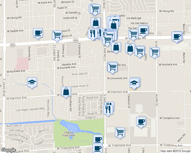 map of restaurants, bars, coffee shops, grocery stores, and more near 4410 Sandy River Drive in Las Vegas
