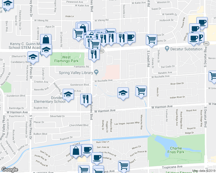 map of restaurants, bars, coffee shops, grocery stores, and more near 4400 South Jones Boulevard in Las Vegas