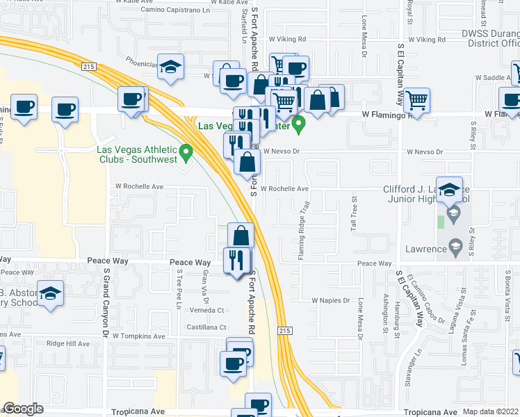 map of restaurants, bars, coffee shops, grocery stores, and more near 4386 Summer Leaf Street in Las Vegas