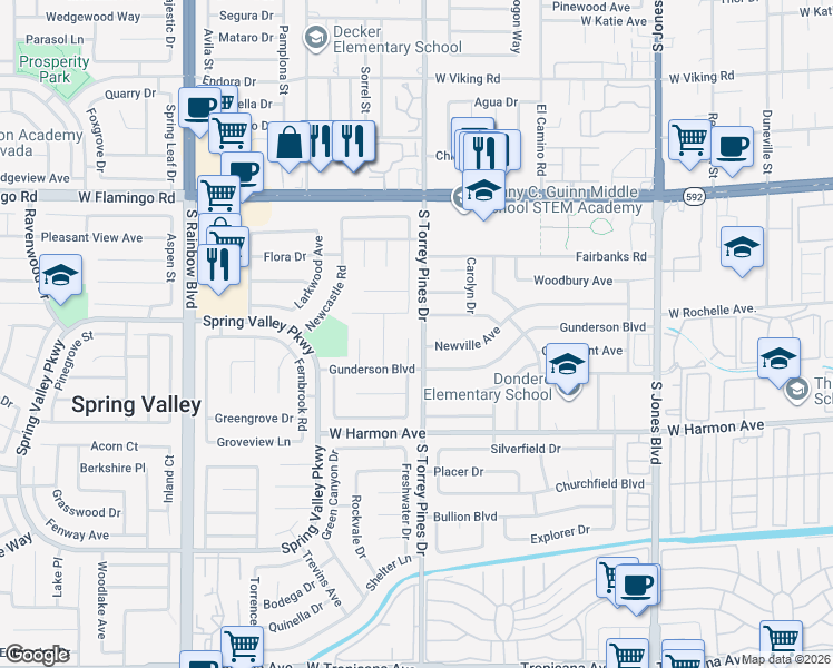 map of restaurants, bars, coffee shops, grocery stores, and more near 4372 Cranbrook Circle in Las Vegas