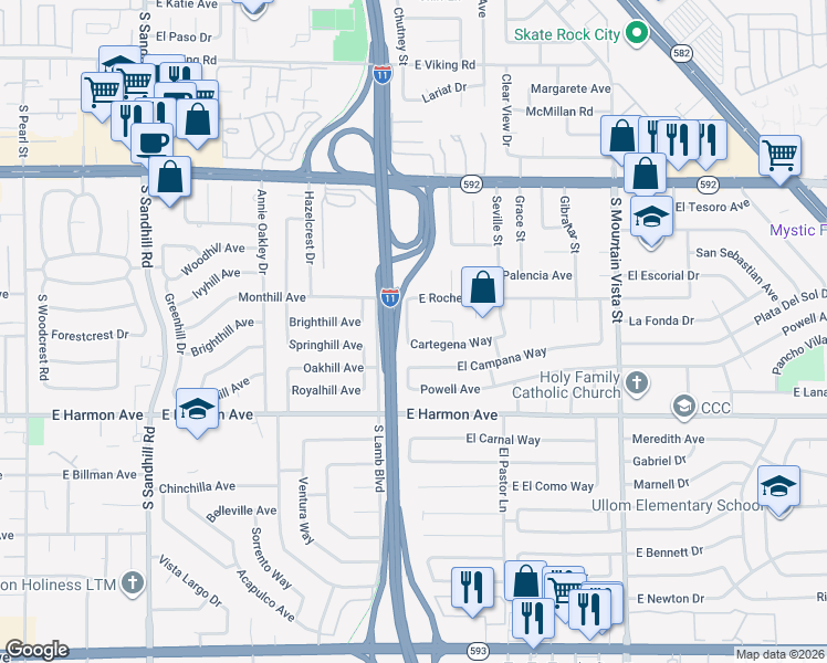 map of restaurants, bars, coffee shops, grocery stores, and more near 4356 Sabadell Street in Las Vegas