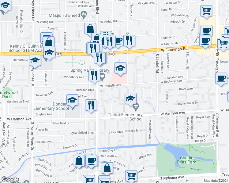 map of restaurants, bars, coffee shops, grocery stores, and more near 4400 South Jones Boulevard in Las Vegas