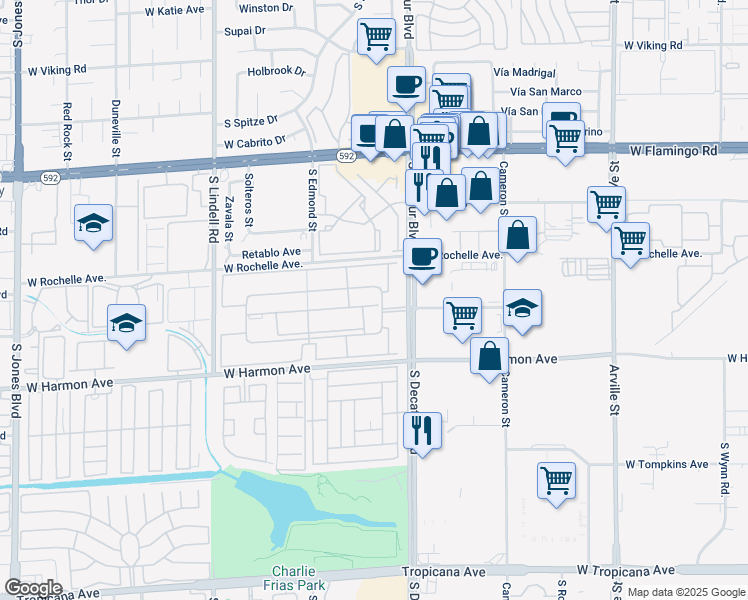 map of restaurants, bars, coffee shops, grocery stores, and more near 4941 River Glen Drive in Las Vegas