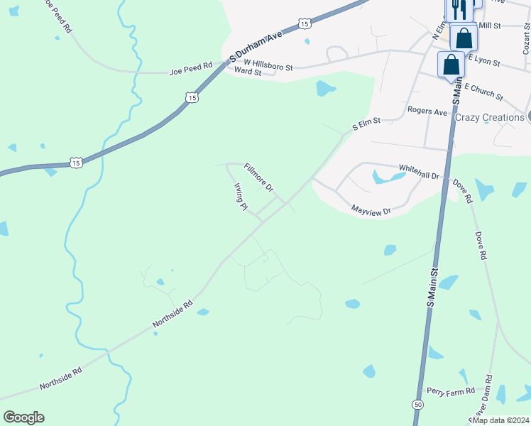map of restaurants, bars, coffee shops, grocery stores, and more near 1704 Marlow Road in Creedmoor