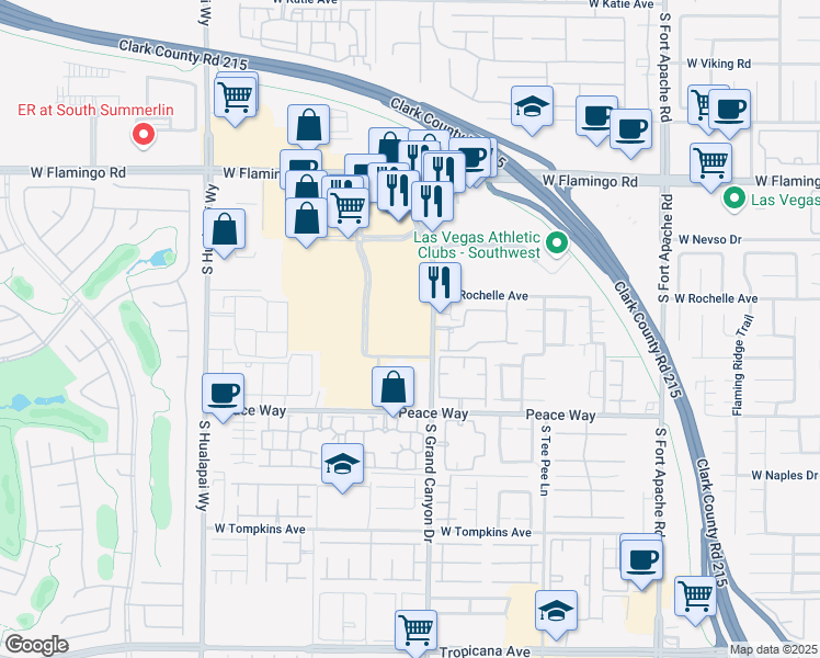 map of restaurants, bars, coffee shops, grocery stores, and more near 4335 South Grand Canyon Drive in Las Vegas