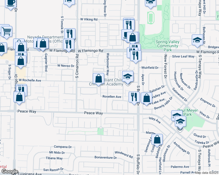 map of restaurants, bars, coffee shops, grocery stores, and more near 7987 Laurena Avenue in Las Vegas