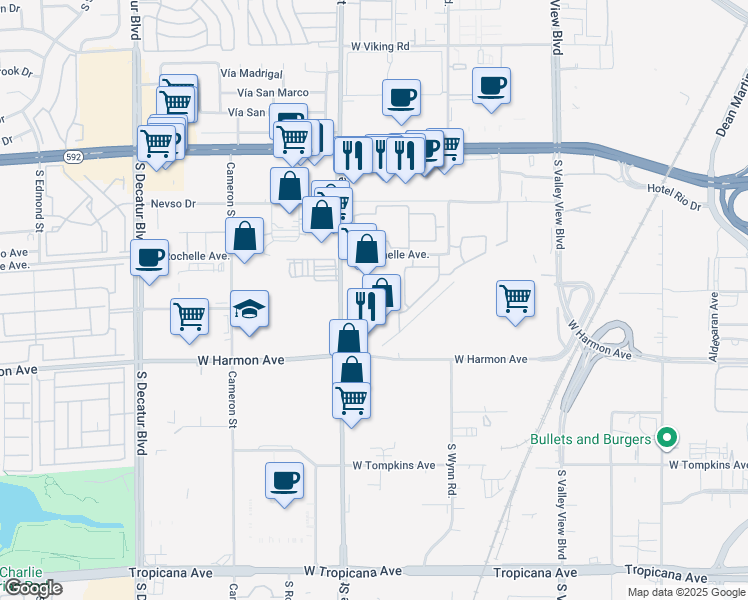 map of restaurants, bars, coffee shops, grocery stores, and more near 4350 Arville St in Las Vegas