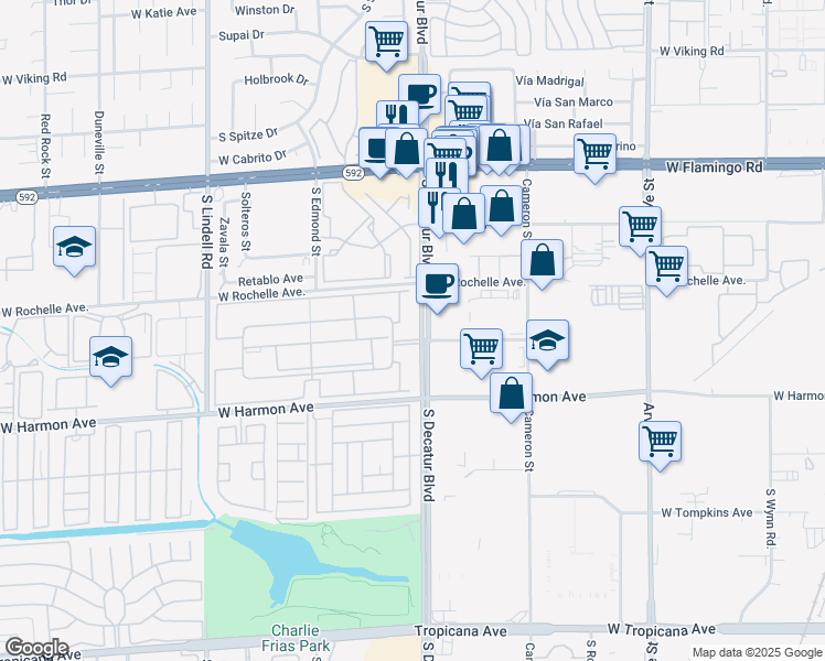 map of restaurants, bars, coffee shops, grocery stores, and more near 4380 Sandy River Drive in Las Vegas