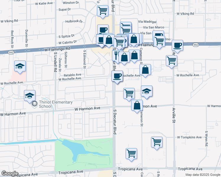 map of restaurants, bars, coffee shops, grocery stores, and more near 4380 Sandy River Drive in Las Vegas