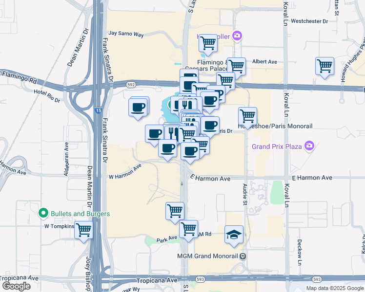 map of restaurants, bars, coffee shops, grocery stores, and more near 3700 Las Vegas Boulevard South in Las Vegas