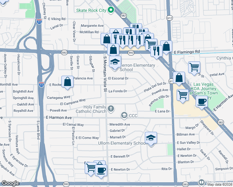 map of restaurants, bars, coffee shops, grocery stores, and more near 4665 East Rochelle Avenue in Las Vegas