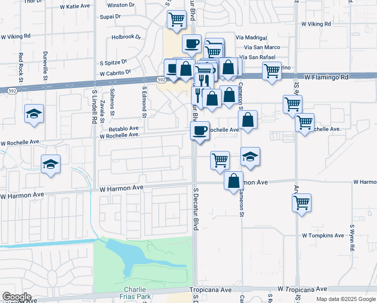 map of restaurants, bars, coffee shops, grocery stores, and more near 4330 Sandy River Drive in Las Vegas