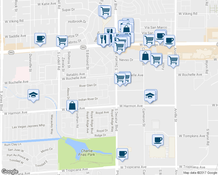 map of restaurants, bars, coffee shops, grocery stores, and more near 4330 Sandy River Drive in Las Vegas