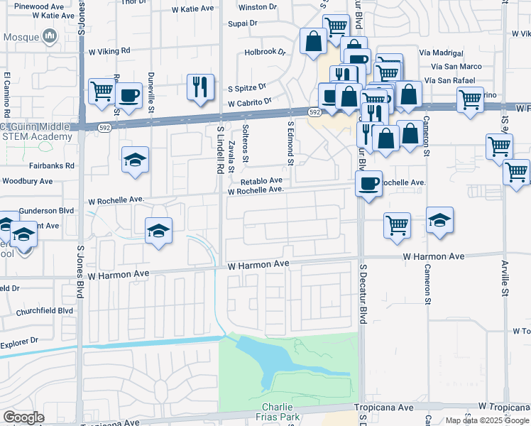 map of restaurants, bars, coffee shops, grocery stores, and more near 5242 River Glen Drive in Las Vegas