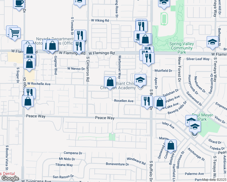 map of restaurants, bars, coffee shops, grocery stores, and more near 8022 West Rochelle Avenue in Las Vegas