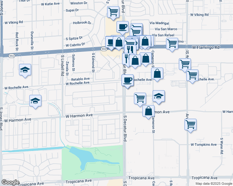map of restaurants, bars, coffee shops, grocery stores, and more near 4330 Sandy River Drive in Las Vegas