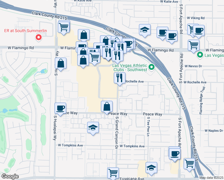 map of restaurants, bars, coffee shops, grocery stores, and more near 4355 South Grand Canyon Drive in Las Vegas